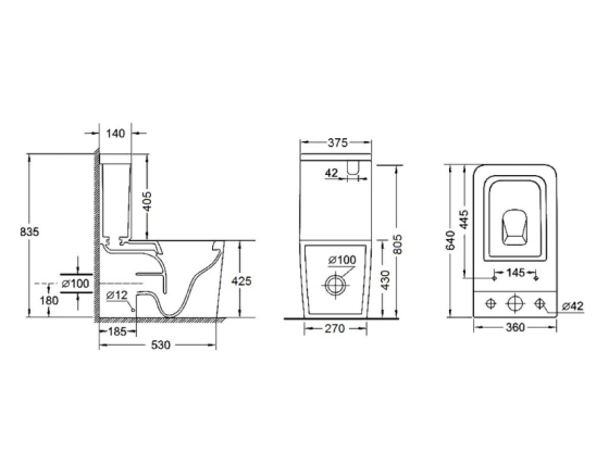 Унітаз-компакт Mixxus Quadro-0403-R 640x360x835 Rimless (MI6710)
