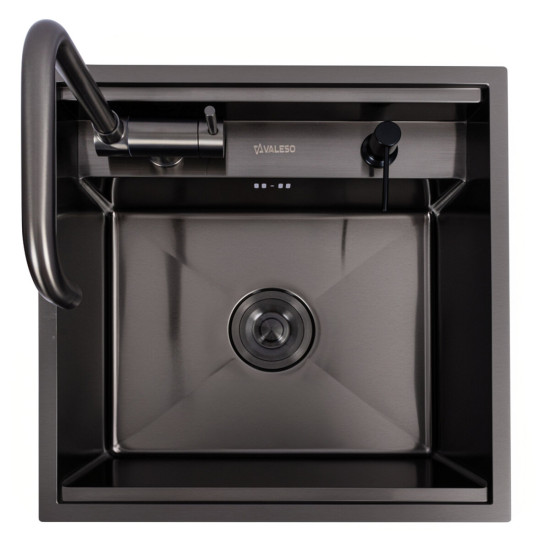 Кухонная мойка Valeso Handmade CM 50x50 PVD черная (смеситель в комплекте)