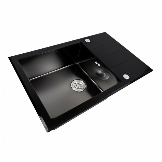 Кухонна мийка Valeso Handmade CM 78x50 PVD чорна BLACK GLASS