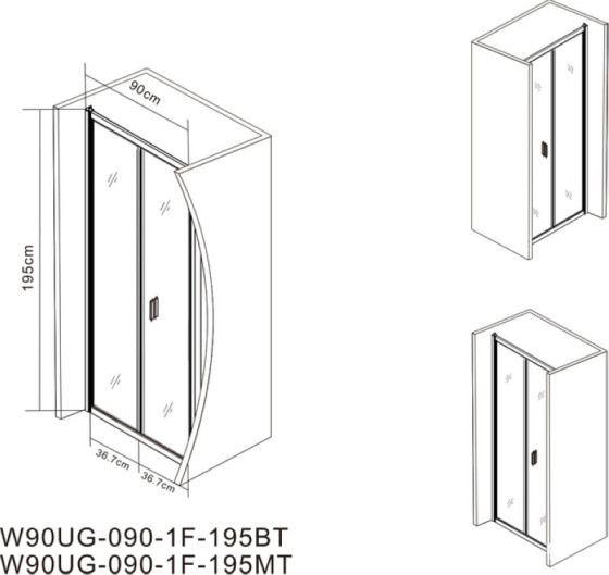 Душові двері Am.Pm Gem W90UG-090-1F-195BT 90х195 прозорі, чорний мат