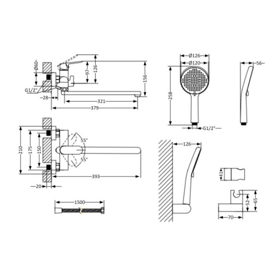 Смеситель для ванны Qtap Evia QTEVI260CRM47579 Chrome