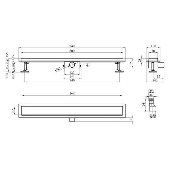 Линейный трап Kroner KRP Eifel F80 Fliese