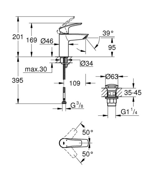 Смеситель для раковины Grohe Eurosmart S-Size 239222433