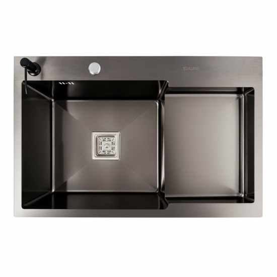 Кухонна мийка Valeso Handmade CM 78x50C L PVD чорна (круглий сифон 3.0/0.8)