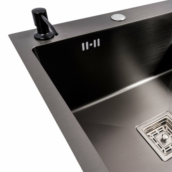 Кухонна мийка Valeso Handmade CM 78x50C L PVD чорна (круглий сифон 3.0/0.8)