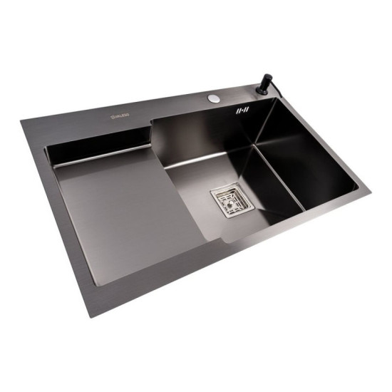 Кухонная мойка Valeso Handmade CM 78x50C R PVD черная (круглый сифон 3.0/0.8)