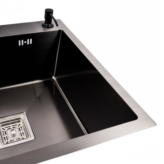 Кухонная мойка Valeso Handmade CM 78x50C R PVD черная (круглый сифон 3.0/0.8)