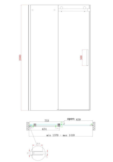 Душові двері Koer SR SD01-140x200-TR-01 прозоре скло Easy Clean 8мм, хром (KR5380)