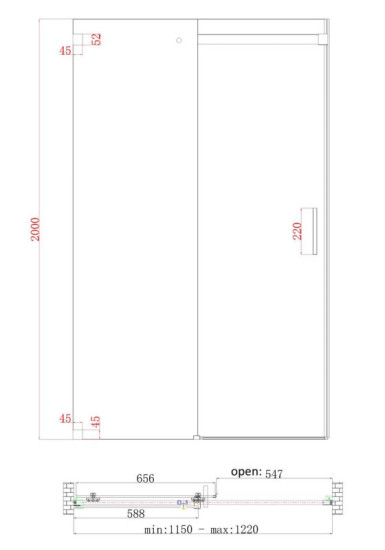Душові двері Koer SR SD02-120x200-TR-01 прозоре скло Easy Clean 8мм, хром (KR5384)