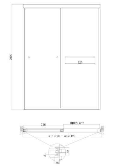 Душові двері Koer SR SD03-140x200-TR-01 прозоре скло Easy Clean 8мм, хром (KR5385)