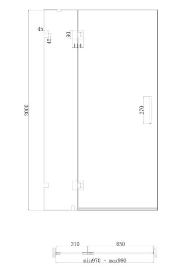 Душевая дверь Koer SR SD04-100x200-TR-01 прозрачное стекло Easy Clean 10мм, хром (KR5386)