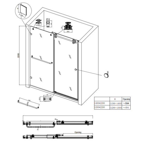 Душові двері Koer SR SD06-140x220-TR-01 прозоре скло Easy Clean 8мм, хром (KR5368)