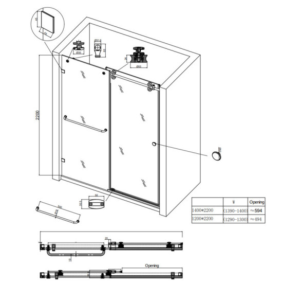 Душевая дверь Koer SR SD06-140x220-TR-07 прозрачное стекло Easy Clean 8мм, графит (KR5369)