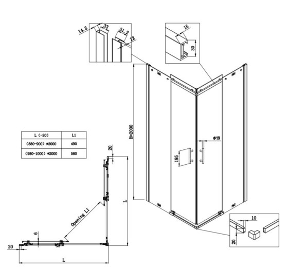 Душова кабіна Koer SR SC03-100x100x200-TR-01 прозоре скло Easy Clean 6мм, хром (KR5357)