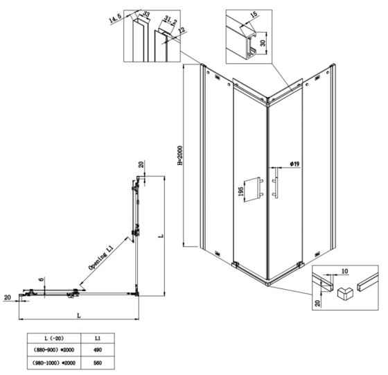 Душевая кабина Koer SR SC03-90x90x200-TR-01 прозрачное стекло Easy Clean 6мм, хром (KR5356)