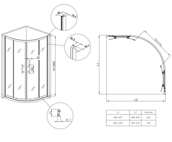 Душова кабіна Koer SR SC04-100x100x195-TR-01 прозоре скло Easy Clean 5мм, хром (KR5361)