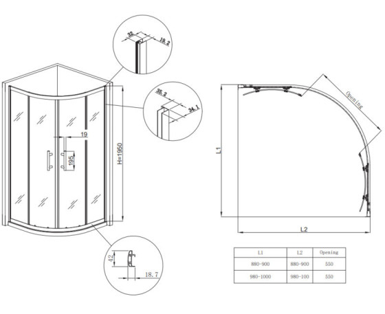 Душова кабіна Koer SR SC04-90x90x195-TR-07 прозоре скло Easy Clean 5мм, графіт (KR5362)