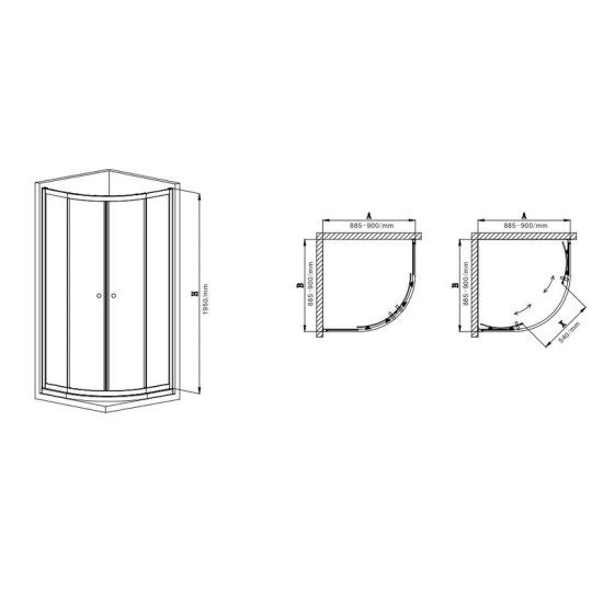 Душова кабіна Mixxus Premium Diverse SC01-90x90x195-TR Chrome 5мм MI6859