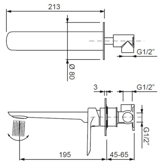 Смеситель скрытого монтажа для раковины Koer KB-16028-07 (KR5300)