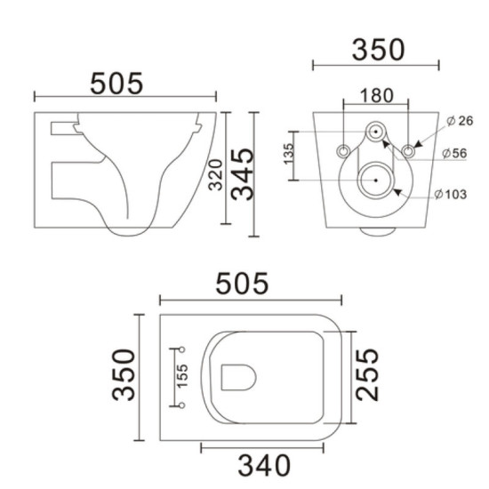 Унитаз подвесной Mixxus Premium QUADRO-0305-R Gray 510x350x345 RIMLESS (MP6656)