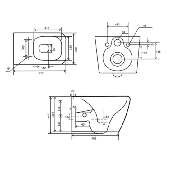 Унитаз-биде подвесной Mixxus Premium QUADRO-1301-R 510x350x345 RIMLESS (MP6658)