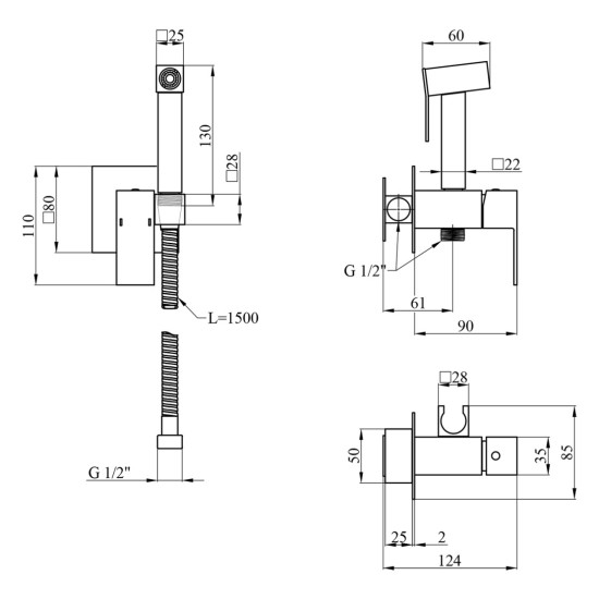Душевая система Kroner Edelstahl Kubus-SCH063 + Edelstahl Kubus-SCH010 + Edelstahl Kubus-SCH053
