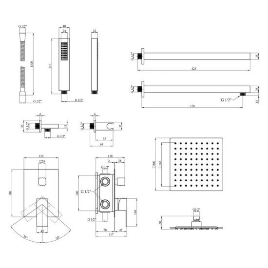 Душова система Kroner Edelstahl Kubus-SCH082 + Edelstahl Kubus-SCH010-3