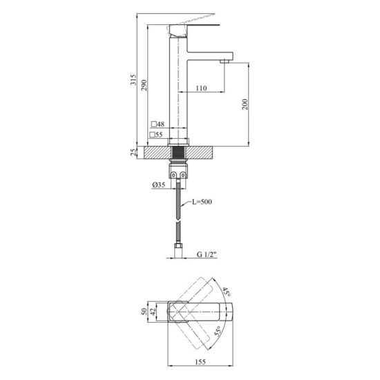 Душевая система скрытого монтажа Kroner Edelstahl Kubus-SCH082 + SCH010-3 + SCH052