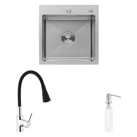 Кухонная мойка Kroner Geburstet-5050HM + Kuche-C031BLK + Spender-016 (CVS30109)