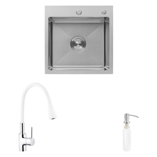 Кухонная мойка Kroner Geburstet-5050HM + Kuche-C031WHI + Spender-016 (CVS30112)