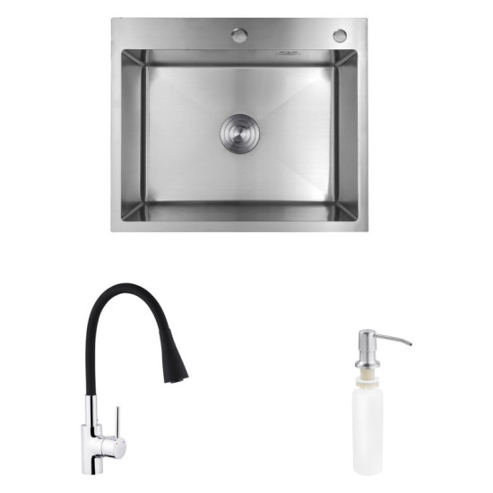 Кухонна мийка Kroner Geburstet-6050HM + Kuche-C031BLK + Spender-016 (CVS29843)
