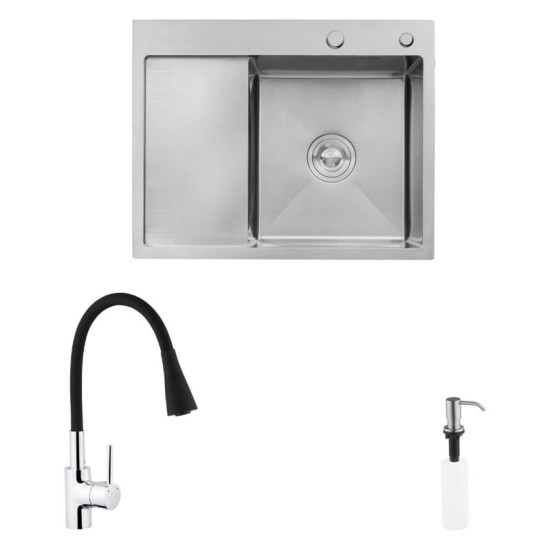 Кухонна мийка Kroner Geburstet-6350RHM + Kuche-C031BLK + Spender-ECG049 (CVS30127)