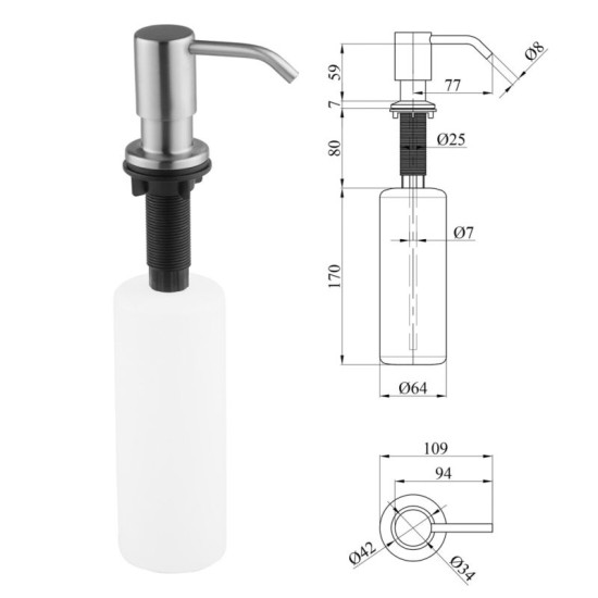 Кухонна мийка Kroner Geburstet-6350RHM + Kuche-C031BLK + Spender-ECG049 (CVS30127)