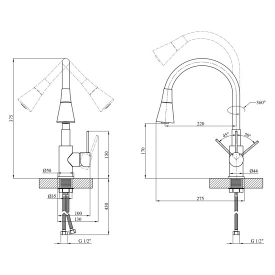 Кухонна мийка Kroner Geburstet-6350RHM + Kuche-C031BLK + Spender-ECG049 (CVS30127)