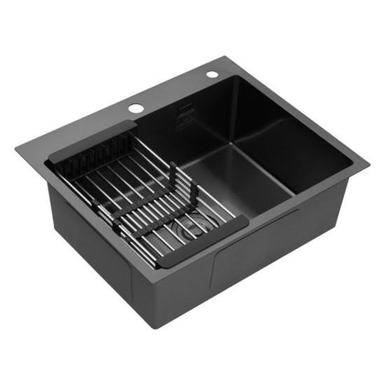 Кухонна мийка Kroner Schwarze-6050HM PVD + Ersel-GRP03393BLK + Spender-026 (CVS30071)