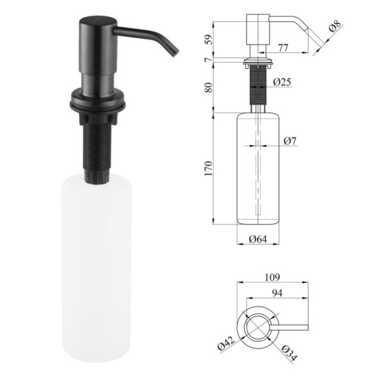 Кухонна мийка Kroner Schwarze-6350HM PVD + Ersel-GRP03393BLK + Spender-SCH049 (CVS30076)
