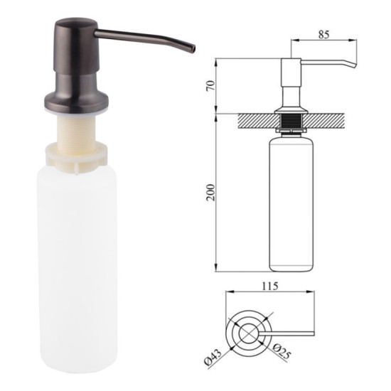 Кухонная мойка Kroner Schwarze-6350HM PVD + Graz-GRP030 + Spender-026 (CVS29809)