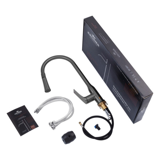 Кухонная мойка Kroner Schwarze-6350HM PVD + Graz-GRP030 + Spender-026 (CVS29809)