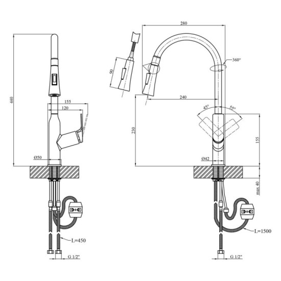 Кухонная мойка Kroner Schwarze-6350HM PVD + Graz-GRP030 + Spender-026 (CVS29809)