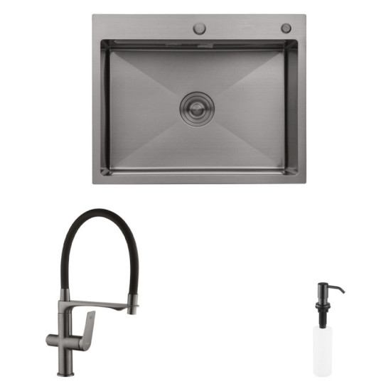 Кухонная мойка Kroner Schwarze-6350HM PVD + Graz-GRP03815 + Spender-SCH049 (CVS30125)
