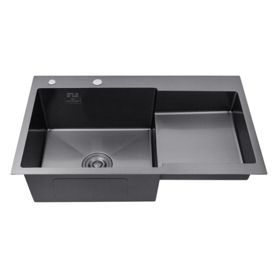 Кухонна мийка Kroner Schwarze-7848LHM PVD + Edelstahl Klassisch-PVD03817BLK + Spender-026 (CVS30116)