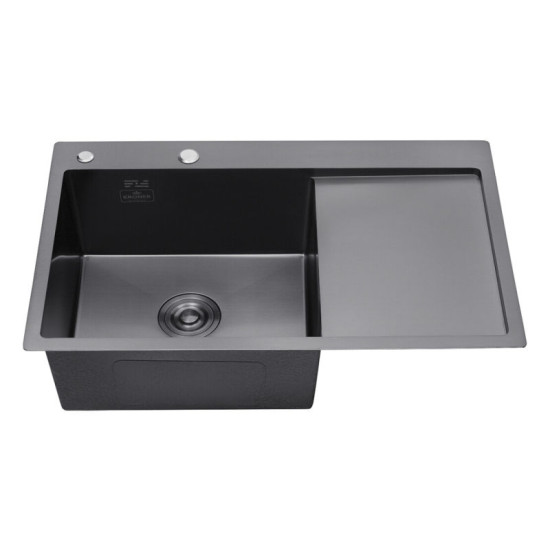 Кухонна мийка Kroner Schwarze-7849LHM PVD + Edelstahl Klassisch-SCH035PVD + Spender-026 (CVS30118)