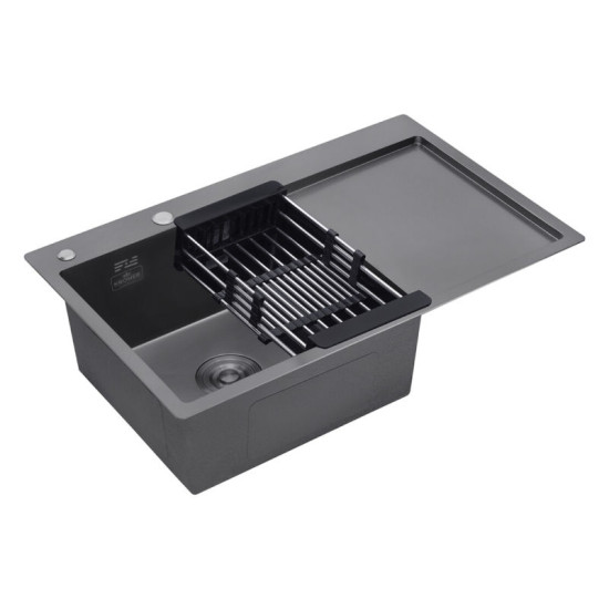 Кухонна мийка Kroner Schwarze-7849LHM PVD + Edelstahl Klassisch-SCH035PVD + Spender-026 (CVS30118)