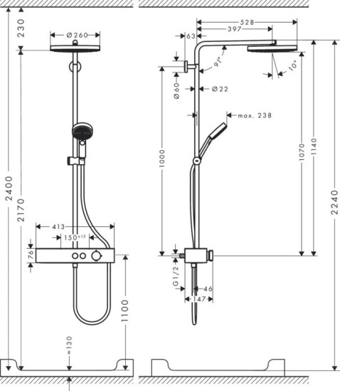 Душова система Hansgrohe Pulsify S Showerpipe 260 24221140 бронза