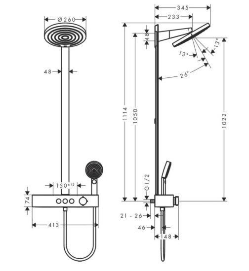 Душова система Hansgrohe Pulsify Showerpipe 260 24241670 чорний матовий