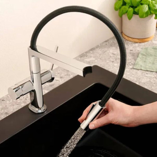 Кухонний змішувач Hansgrohe Talis M54 PowderSpray 210 3jet Semi-Pro 72861340 чорний матовий хром