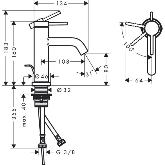 Смеситель для раковины Hansgrohe Tecturis S 80 CoolStart 73302670 черный матовый