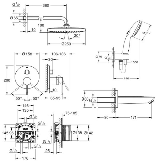 Душова система прихованого монтажу Grohe Essence UA26417SC1L