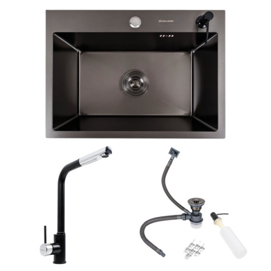 Кухонна мийка Valeso Handmade (58x43 см) PVD чорна + Valeso Q411MB