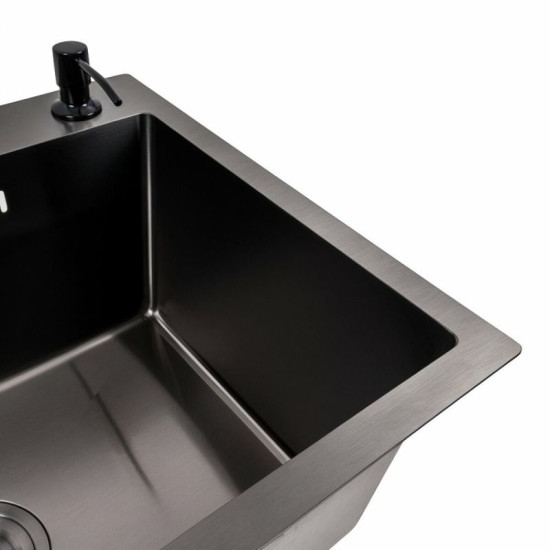 Кухонна мийка Valeso Handmade (58x43 см) PVD чорна + Valeso Q411MB